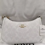 Coach Teri 2Way Shoulder Bag CA548 Signature Canvas White Smooth Leather