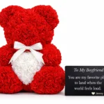 Rose Teddy Bear with Heart – Artificial Flower Bear Gift for Her, Romantic Valen
